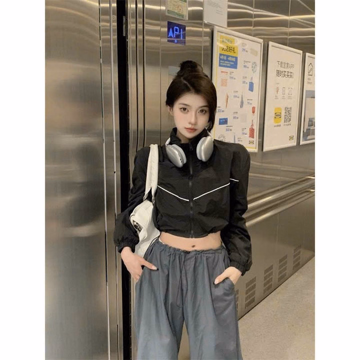 Áo Khoác Dù Nữ 2 Lớp Dáng Lửng Phối Sọc Ngang Áo Siêu Đẹp Phong Cách - Htm Fashion - Ảnh 11