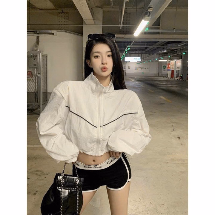 Áo Khoác Dù Nữ 2 Lớp Dáng Lửng Phối Sọc Ngang Áo Siêu Đẹp Phong Cách - Htm Fashion - Ảnh 14