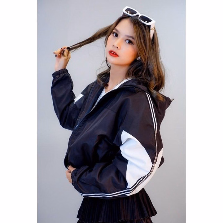 Áo Khoác Dù Nữ 2 Lớp Dáng Lửng Dây Kéo Trơn Phối Sọc Tay Siêu Đẹp - Htm Fashion - Ảnh 5