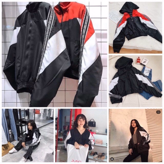 Áo Khoác Dù Nữ 2 Lớp Dáng Lửng Dây Kéo Trơn Phối Sọc Tay Siêu Đẹp - Htm Fashion - Ảnh 4