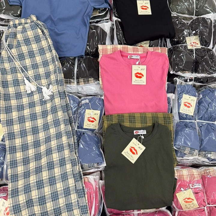 Set Bộ Thun Tăm Lạnh Thêu Hình Phối Quần Caro Sọc Bt9070- Nana House - Ảnh 6