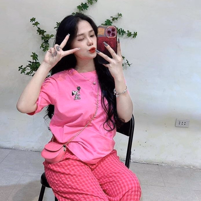 Set Bộ Thun Tăm Lạnh Thêu Hình Phối Quần Caro Sọc Bt9070- Nana House - Ảnh 4