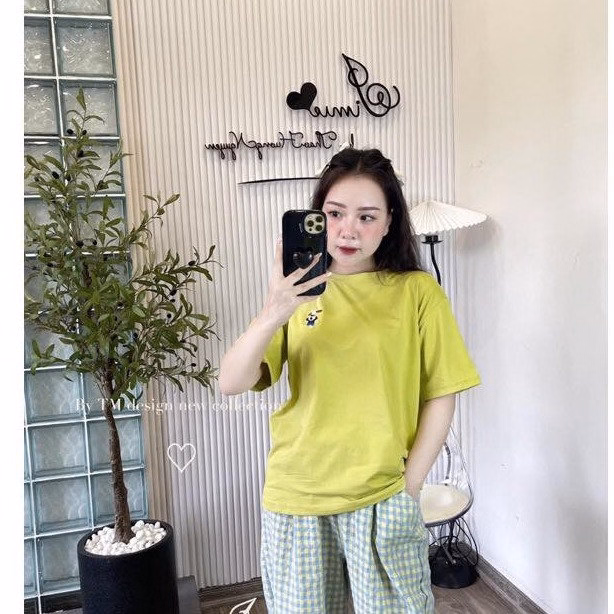 Set Bộ Thun Tăm Lạnh Thêu Hình Phối Quần Caro Sọc Bt9070- Nana House - Ảnh 5