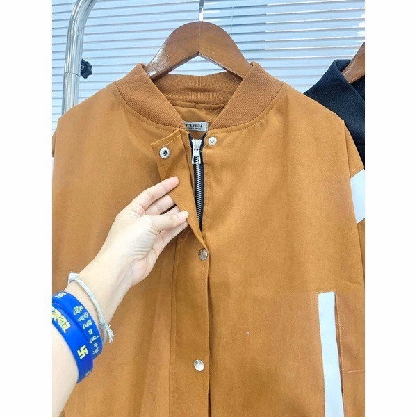Áo Khoác Bomber Nữ Dáng Lửng Nút Bấm Áo Trơn Cực Đẹp Phong Cách - Htm Fashion - Ảnh 4