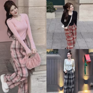 Set Bộ Thun Tăm Lạnh Phối Quần Linen Sọc St867- Sam Store