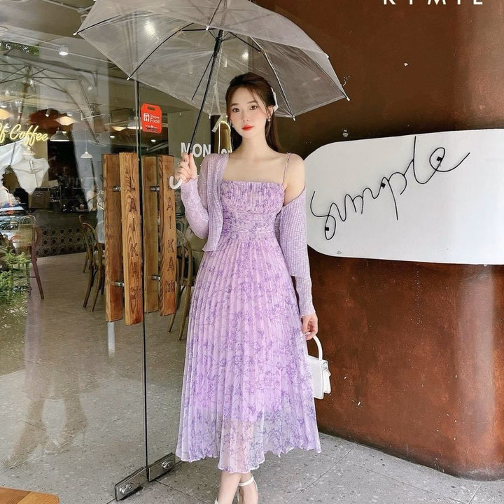 Set Đầm Voan Dập Ly Xếp Ngực Kèm Áo Khoác Sh1459- Sam Store - Ảnh 3