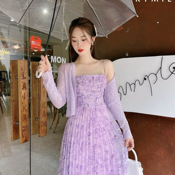 Set Đầm Voan Dập Ly Xếp Ngực Kèm Áo Khoác Sh1459- Sam Store - Ảnh 2