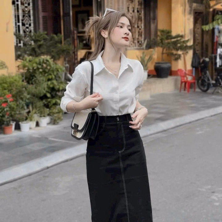 Set Chân Váy Kaki Mix Áo Sơ Mi Kèm Choàng Vạt Bh1109- Nana House - Ảnh 3