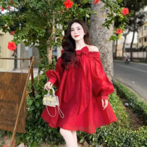 Đầm Váy Nữ Babydoll Tơ Nến Rớt Vai Tay Dài Bh853- Nana House