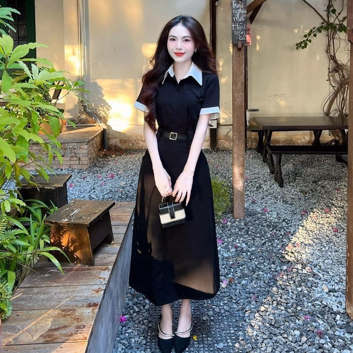 Đầm Váy Nữ Kaki Cổ Trụ Phối Màu Kèm Dây Nịt Bh954- Nana House - Ảnh 4