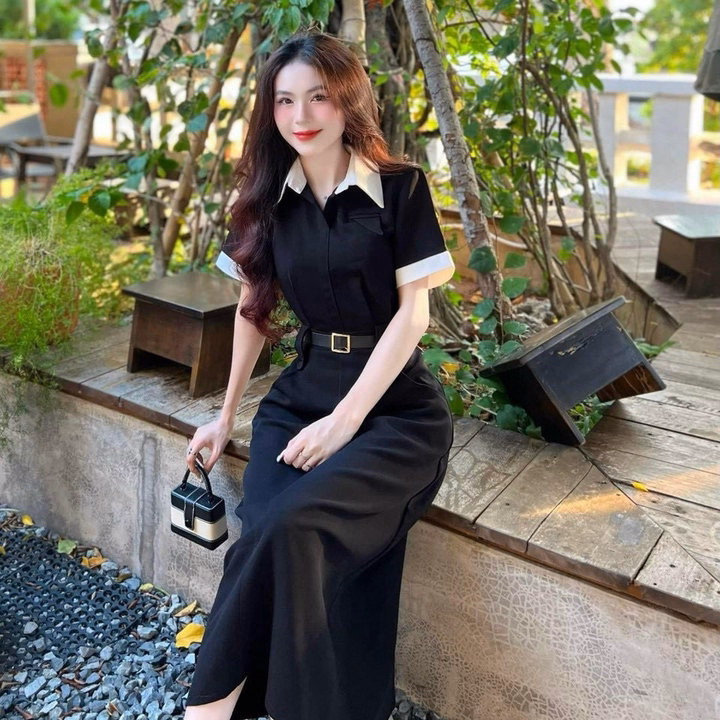 Đầm Váy Nữ Kaki Cổ Trụ Phối Màu Kèm Dây Nịt Bh954- Nana House - Ảnh 3