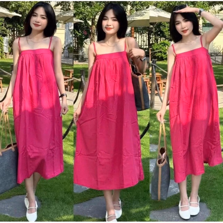 Váy 2 Dây-Đầm Bầu Đi Biển Dạo Phố 2 Dây Siêu Thoáng Mát Babydoll Màu Sắc Tre Trung Cực Xinh Vải Đũi Gân
