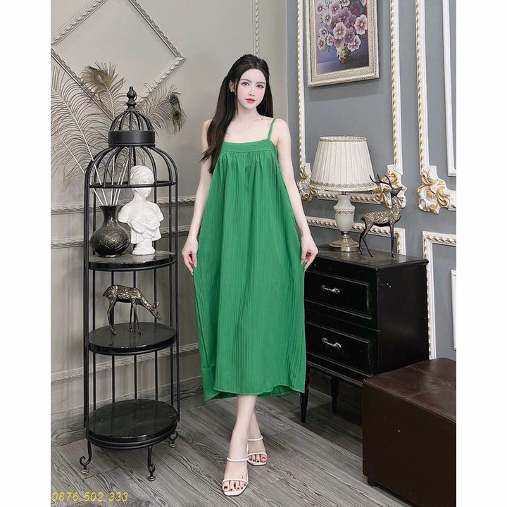 Váy 2 Dây-Đầm Bầu Đi Biển Dạo Phố 2 Dây Siêu Thoáng Mát Babydoll Màu Sắc Tre Trung Cực Xinh Vải Đũi Gân - Ảnh 3