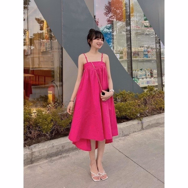 Váy 2 Dây-Đầm Bầu Đi Biển Dạo Phố 2 Dây Siêu Thoáng Mát Babydoll Màu Sắc Tre Trung Cực Xinh Vải Đũi Gân - Ảnh 7