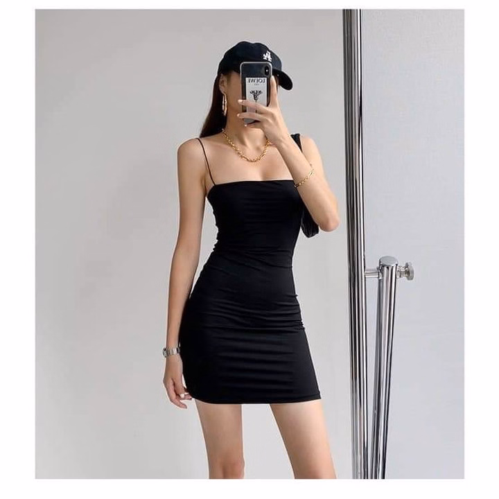 Váy 2 Dây Bún Tăm Hàn Dáng Ngắn Ôm Body - Ảnh 3