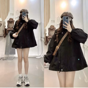 Áo Khoác Dù Nữ 2 Lớp Chất Vải Mero Trơn Nút Bấm Form Rộng Thoải Mái - Htm Fashion