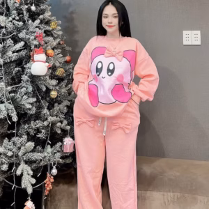 Set Bộ Đồ Thun Nữ Nỉ Thêu Chú Mèo Dễ Thương Chất Vải Dày Dặn Form Dưới 65Kg - Htm Fashion