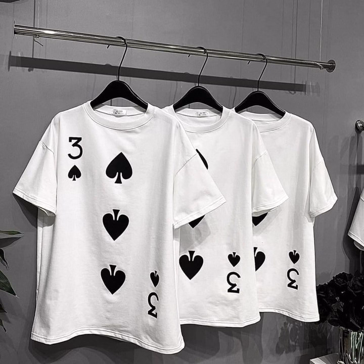 Áo Phông Form Rộng Tay Lỡ Form Unisex - In Hình Lá Bài 3 Bích - Ảnh 3