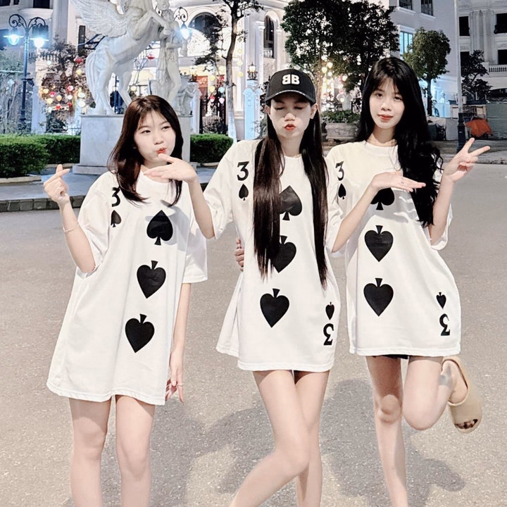 Áo Phông Form Rộng Tay Lỡ Form Unisex - In Hình Lá Bài 3 Bích - Ảnh 5