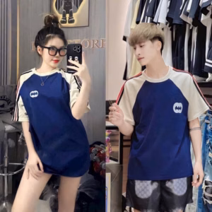 Áo Phông Cotton Khô Guci Gg Phối Viền Tay Form Rộng, Hàng Đẹp Bán Shop Thoải Mái