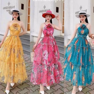 Đầm Maxxi Bông Cổ Nơ Cột Sau Lưng Mocking Sh105H - Sam Store