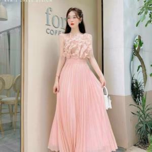 Đầm Xòe Dập Ly Bèo Ngực Voan Chinfon Có Lót Q12- Sam Store