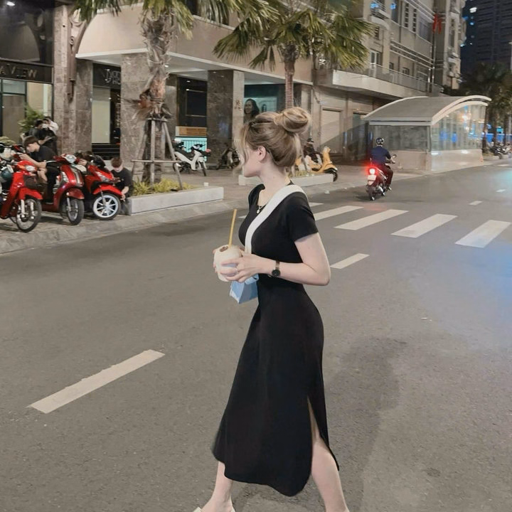 Đầm Thun Gân Tăm Siêu Dài Xẻ Tà Bh8501- Nana House - Ảnh 5