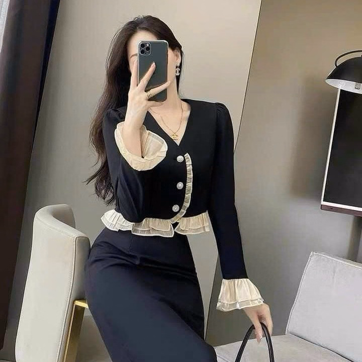 Set Áo Tay Bèo Voan Cài Nút Thật Kèm Chân Váy Sh807- Sam Store