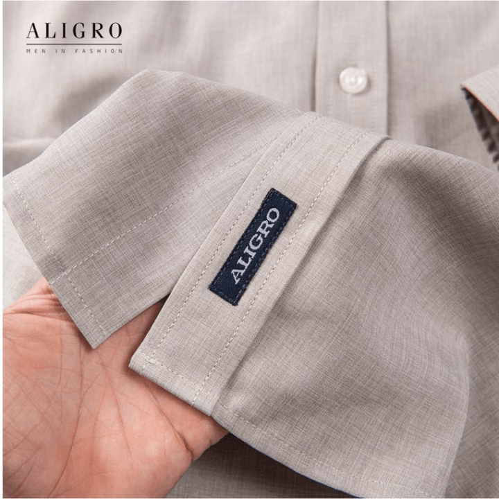 Áo Sơ Mi Nam Dài Tay Aligro Cổ Bẻ Dáng Ôm Body 100% Chất Cotton Trơn Màu Ghi Algs157- Aligro - Ảnh 7