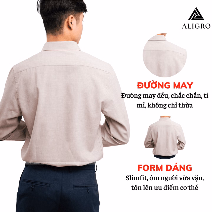 Áo Sơ Mi Nam Dài Tay Aligro Cổ Bẻ Dáng Ôm Body 100% Chất Cotton Trơn Màu Ghi Algs157- Aligro - Ảnh 3