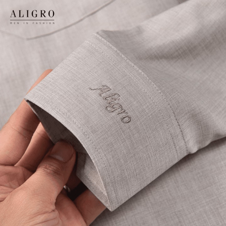 Áo Sơ Mi Nam Dài Tay Aligro Cổ Bẻ Dáng Ôm Body 100% Chất Cotton Trơn Màu Ghi Algs157- Aligro - Ảnh 8