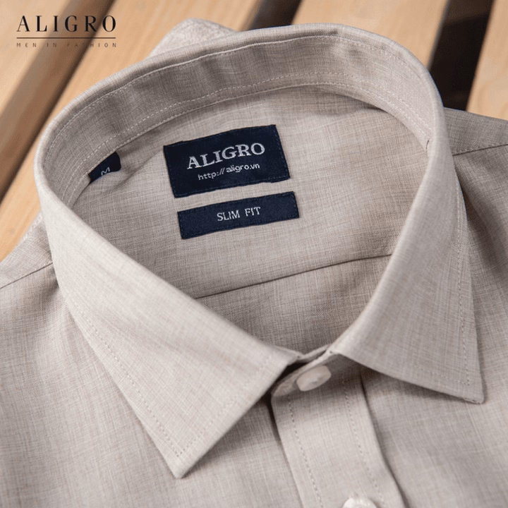 Áo Sơ Mi Nam Dài Tay Aligro Cổ Bẻ Dáng Ôm Body 100% Chất Cotton Trơn Màu Ghi Algs157- Aligro - Ảnh 5