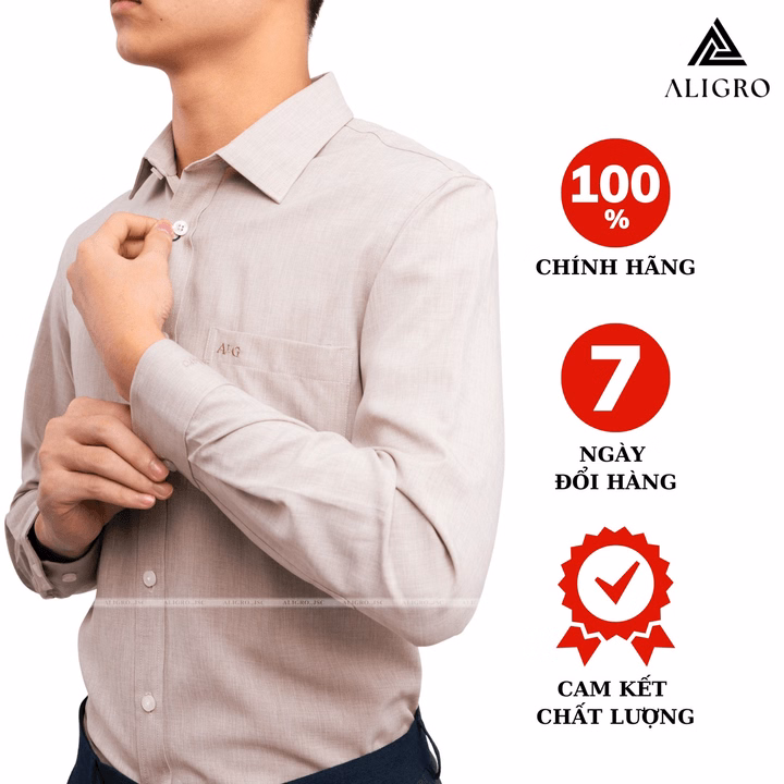 Áo Sơ Mi Nam Dài Tay Aligro Cổ Bẻ Dáng Ôm Body 100% Chất Cotton Trơn Màu Ghi Algs157- Aligro