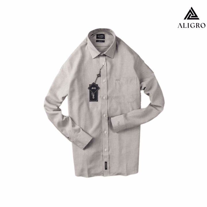 Áo Sơ Mi Nam Dài Tay Aligro Cổ Bẻ Dáng Ôm Body 100% Chất Cotton Trơn Màu Ghi Algs157- Aligro - Ảnh 4