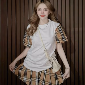 Set Áo Tăm Lạnh Phối Caro Kèm Chân Váy Caro Sh85J(Có Quần Trong)- Sam Store