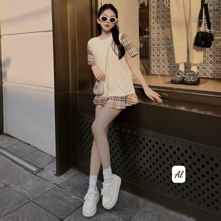 Set Áo Tăm Lạnh Phối Caro Kèm Chân Váy Caro Sh85J(Có Quần Trong)- Sam Store - Ảnh 5