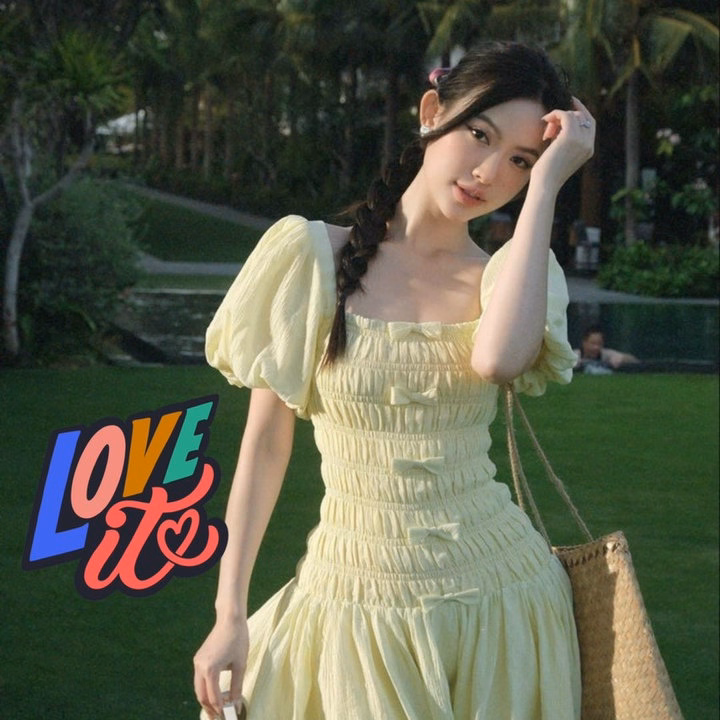 Đầm Tay Phồng Gắn Nơ Mocking 2 Thân Bh95U- Nana House - Ảnh 4