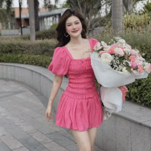 Đầm Tay Phồng Gắn Nơ Mocking 2 Thân Bh95U- Nana House