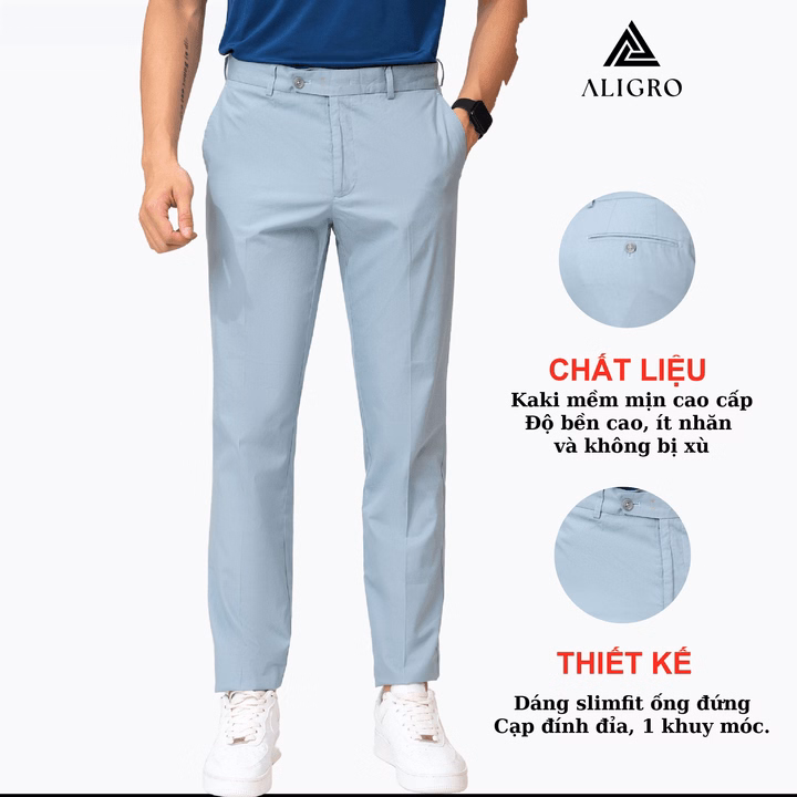 Quần Kaki Nam Aligro Chất Liệu Cao Cấp Co Dãn Thoải Mái Phom Ôm Vừa Tôn Dáng Trẻ Trung Khỏe Khoắn Algk027 - Aligro - Ảnh 3