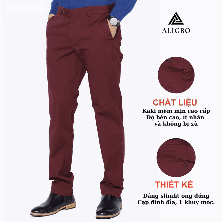Quần Kaki Nam, Quần Thô Màu Đen Dáng Slimfit, Chất Liệu Vải Kaki Cao Cấp Bền Đẹp, Thiết Kế Cạp Đính Đỉa Aligro Algk015 - Aligro - Ảnh 2