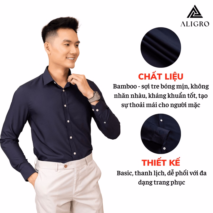 Áo Sơ Mi Slimfit Dài Tay Navy Aligro Algs226 - Aligro - Ảnh 3