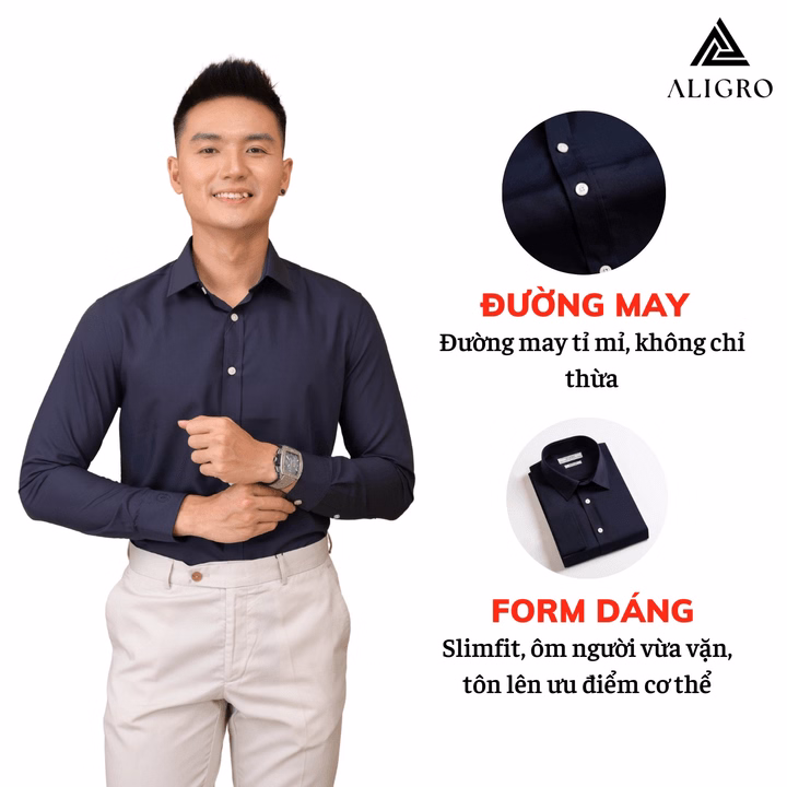 Áo Sơ Mi Slimfit Dài Tay Navy Aligro Algs226 - Aligro - Ảnh 2