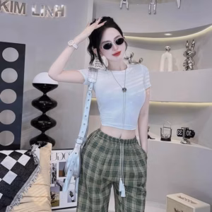 Set Áo Crotop Thun Tăm Lạnh Phố Quần Caro Nhung Sh85B- Sam Store