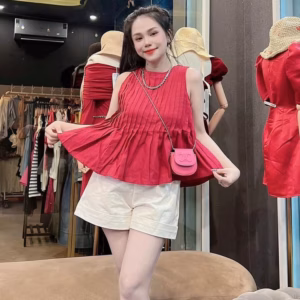 Set Áo Cotton Lạnh Xếp Ly Phối Quần Kaki Mềm St95F- Sam Store