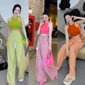 Set Quần Ống Rộng Suông Sọc Phối Áo Yếm Ba Lỗ Crotop Tôn Dáng Siêu Hot - Dâu Shop