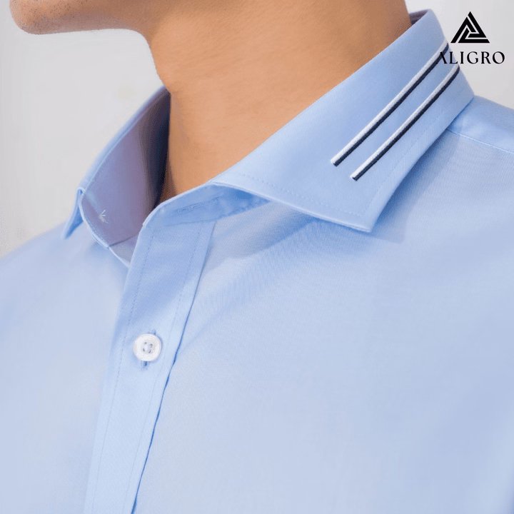Áo Sơ Mi Nam Dài Tay Aligro Cổ Bẻ Dáng Ôm Body 100% Chất Cotton Xanh Phối Cổ Algs212 - Aligro - Ảnh 3