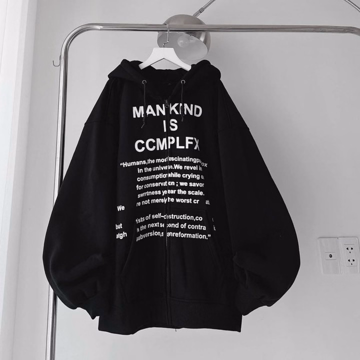 Áo Khoác Nỉ Hoodie Zip Mankind 2 Màu Xám/Đen Form Rộng Unisex Nam Nữ - Ảnh 2