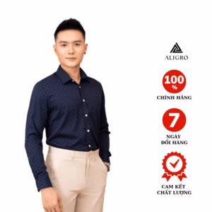 Áo Sơ Mi Nam Dài Tay Aligro Cổ Bẻ Dáng Ôm Body 100% Chất Cotton Navy Vân Ô Algs223 - Aligro