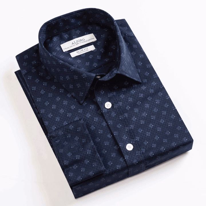 Áo Sơ Mi Nam Dài Tay Aligro Cổ Bẻ Dáng Ôm Body 100% Chất Cotton Navy Vân Ô Algs223 - Aligro - Ảnh 2