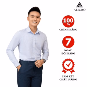 Áo Sơ Mi Nam Dài Tay Aligro 100% Chất Liệu Bamboo Sợi Tre Sọc Caro Màu Xanh Cổ Bẻ Dáng Ôm Algs220 - Aligro